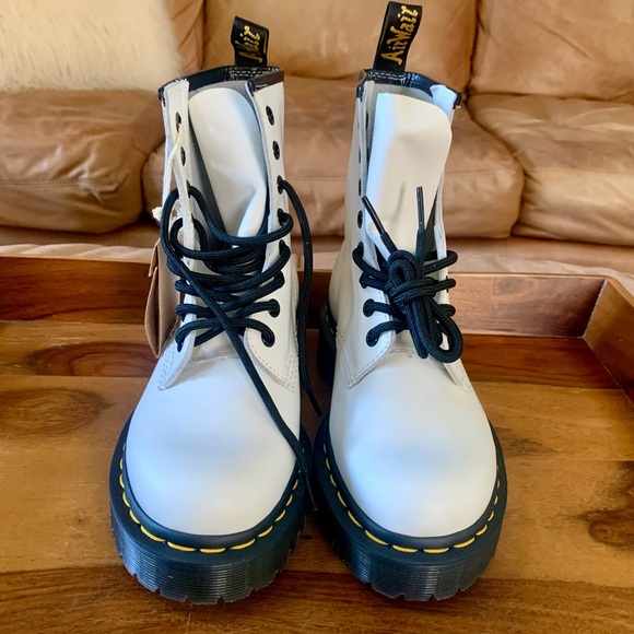 DR. MARTENS White Matte Leather Lace Up Boots - Picture 3 of 9